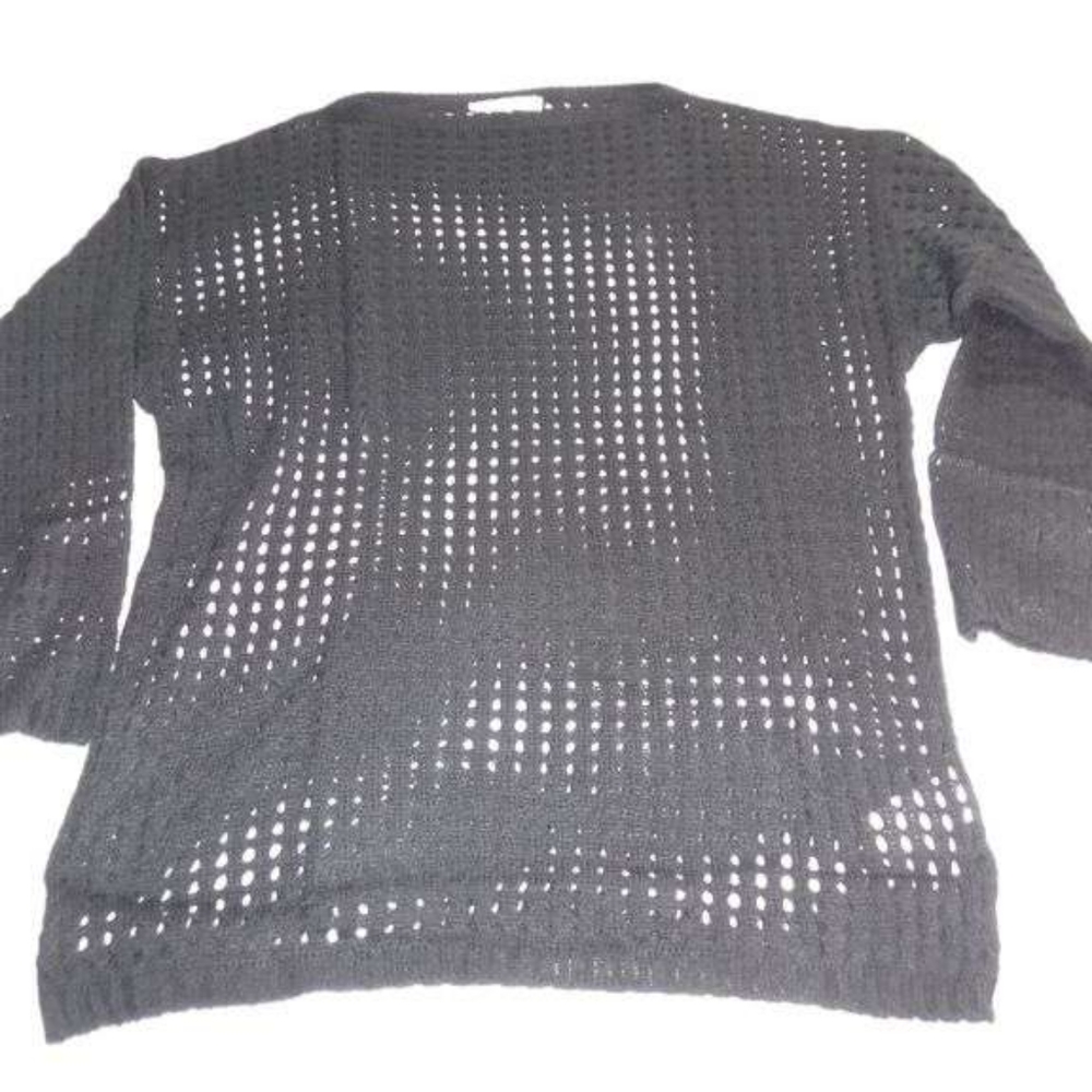 NWT AQE Fashion Black Open Knit Sheer Long Sleeve Top sz XL